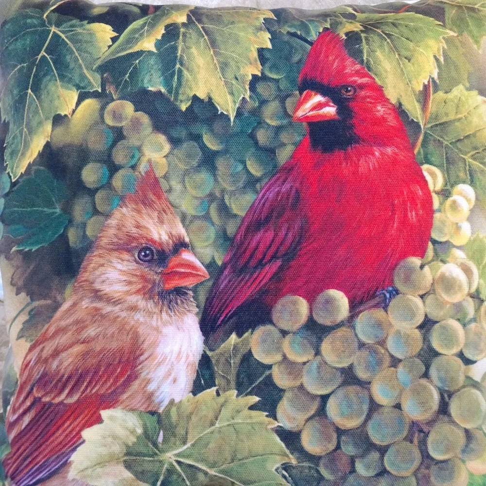 Danbury Mint Millette Wild Wings Cardinal Bird Grapes Decorative Accent Pillow
